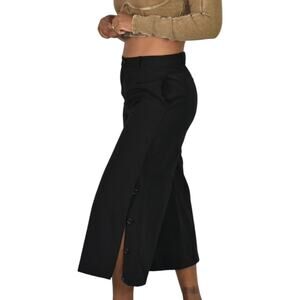 Robert Rodriguez Crop Flare Pants Black Side Buttons Wool Trousers Wide Leg 2